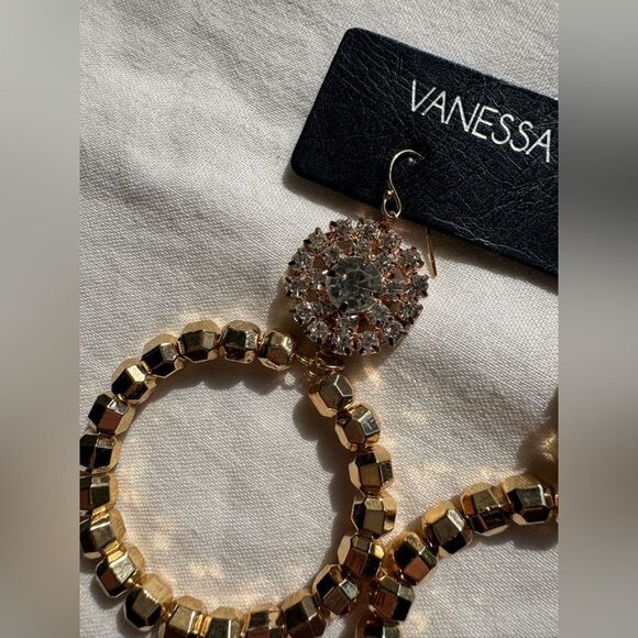 NWT Vanessa Mooney gold baroque ‘90’s-inspired rhinestone earrings - Picture 3 of 3